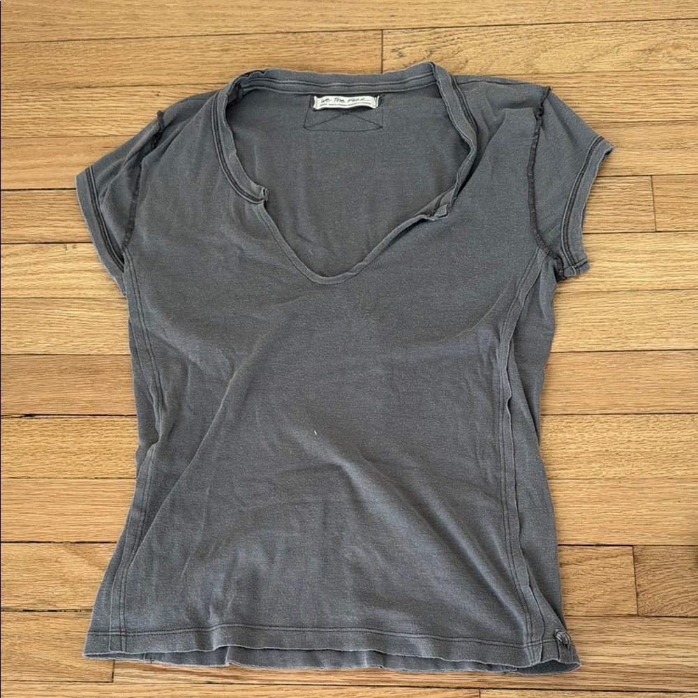 Gray V-Neck Women's Top